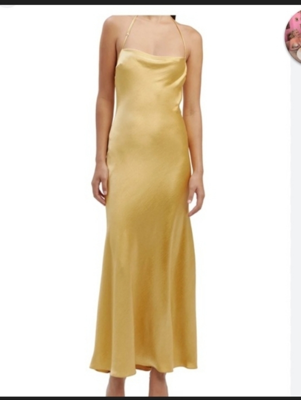 Bardot Gold Satin Slip Dress with Halter Straps